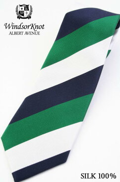 (ウィンザーノット アルバートアベニュー) Windsorknot Albert Avenue Andrew2 濃い緑＆オフホワイト＆ネイビー レップ織 3色ブロックストライプ ネクタイ Green＆Frosty＆Navy　( 送料無料 )