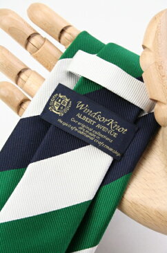 (ウィンザーノット アルバートアベニュー) Windsorknot Albert Avenue Andrew2 濃い緑＆オフホワイト＆ネイビー レップ織 3色ブロックストライプ ネクタイ Green＆Frosty＆Navy　( 送料無料 )