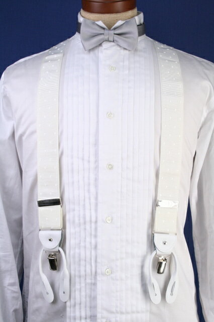 (アルバート・サーストン) ALBERT THURSTON 英国製 パールホワイト ドット織柄 ブレイシス (サスペンダー)|結婚式 ブランド おしゃれ プレゼント メンズ 男性 ギフト 高級 かっこいい