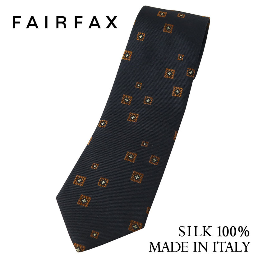 フェアファクス FAIRFAX ネクタイ イタリア製 ヴィンテージ調小紋柄 グレイッシュネイビー シルク100% ハンドメイド メンズ