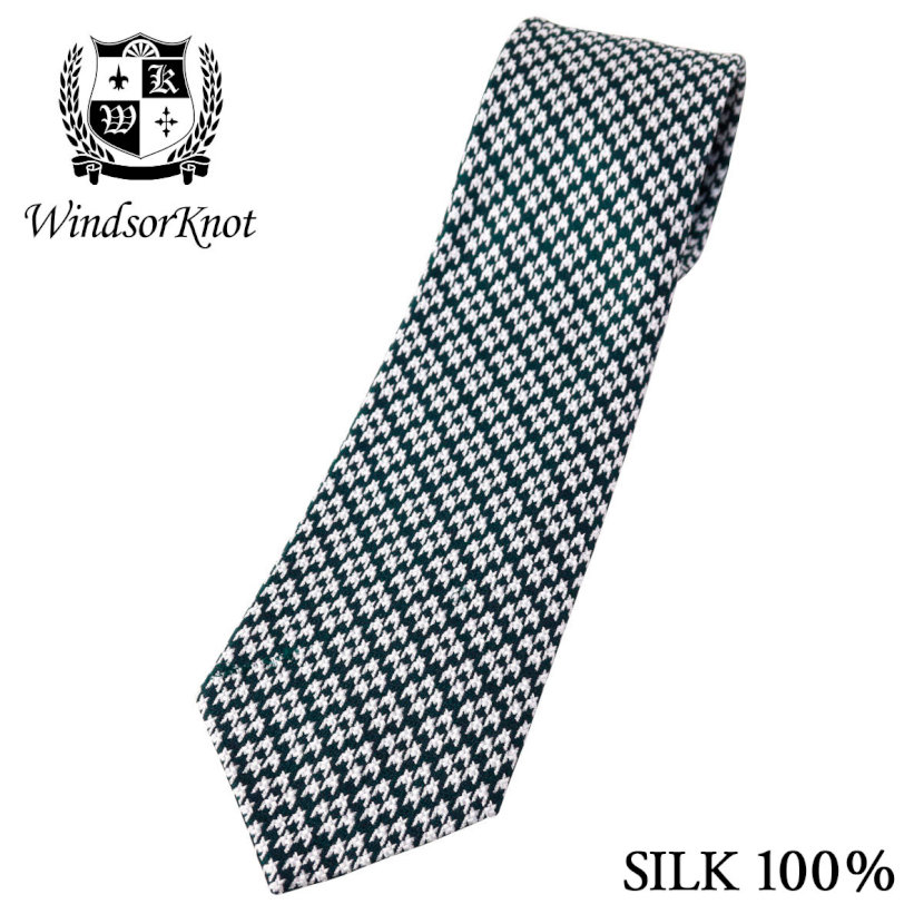 チェックネクタイ ネクタイ ビジネス ブランド ウィンザーノット WindsorKnot 千鳥格子 ネクタイ グリーン 緑 シルク100% 日本製 チェック 織柄 ジャガードタイ | 父の日 結婚式 おしゃれ プレゼント ワイシャツ ギフト 高級 かっこいい トラッド ヴィンテージ レトロ 英国