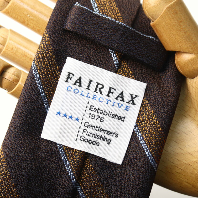 フェアファクス FAIRFAX ネクタイ ストライプ 梨地織り ダークブラウン シルク100% 日本製 ハンドメイド