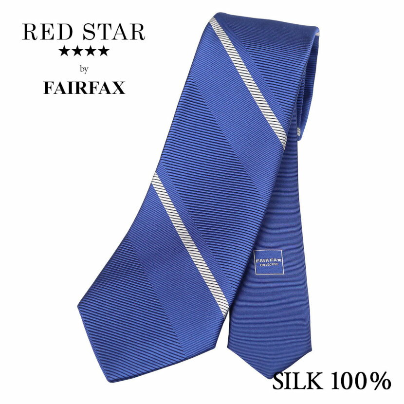 フェアファクス FAIRFAX ネクタイ プレーンストライプ 明るいネイビー 小剣切り替え ワンポイントロゴ 綾織り シルク100% 日本製 ハンドメイド メンズ バレンタイン