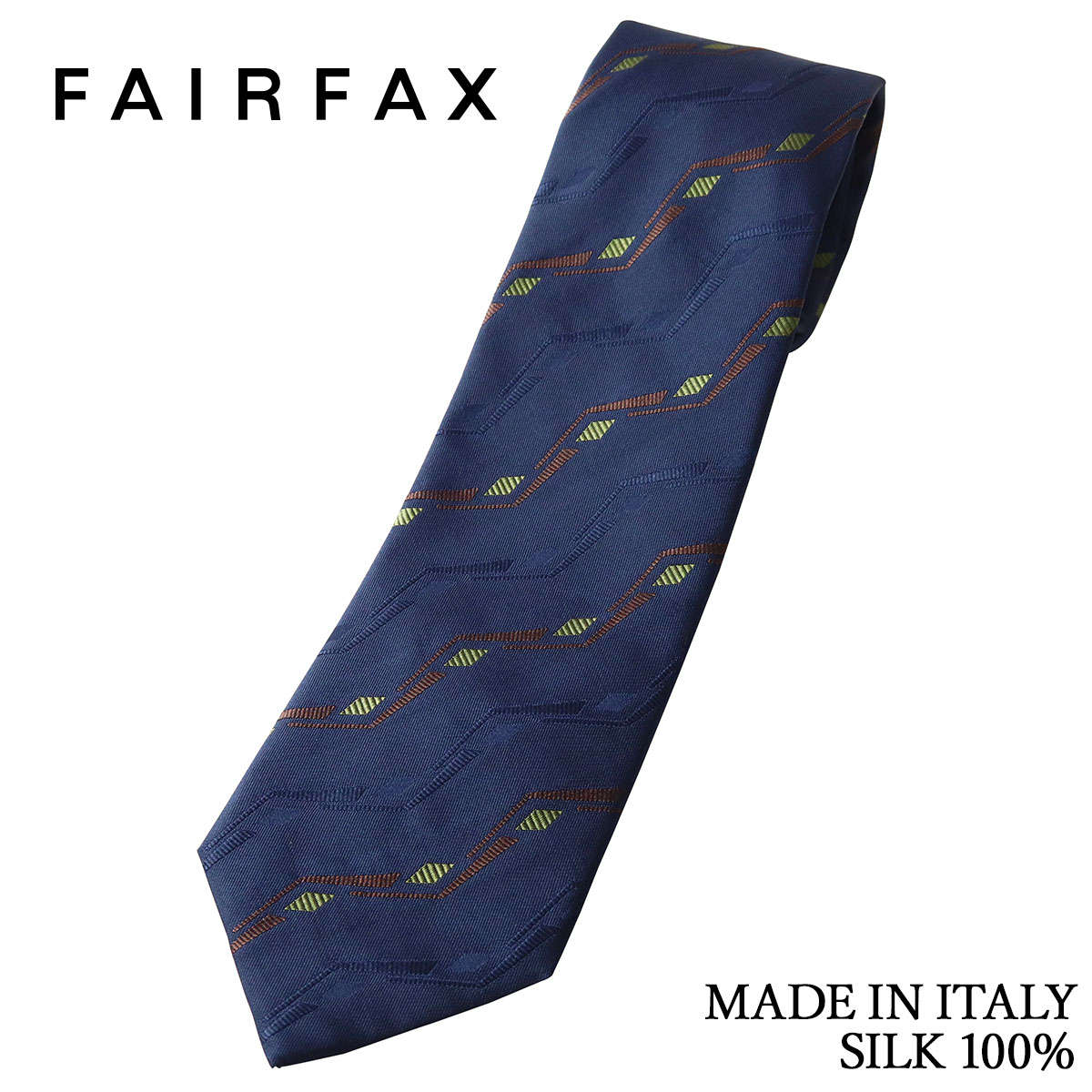乐天商城 - 【10%OFFクーポン配布中！6/4 20時〜5H限定】フェアファクス FAIRFAX ネクタイ イタリア製 ストライプ 更紗模様 ジオメトリック柄 ネイビー シルク100% ハンドメイド メンズ 父の日