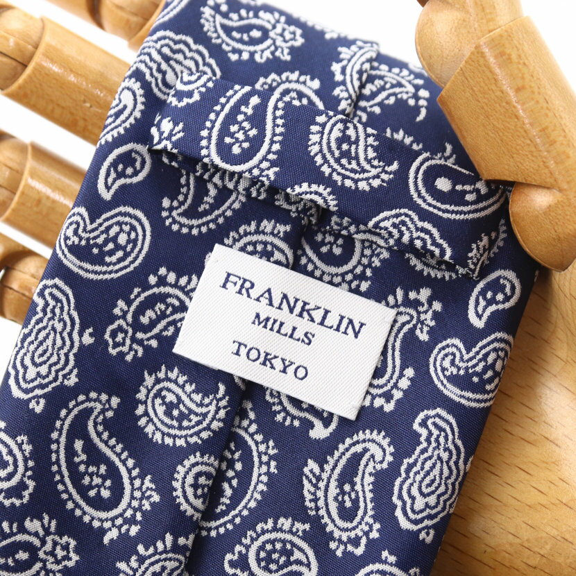 フランクリンミルズ ネクタイ ペイズリー 明るいネイビー シルク100% 日本製 ハンドメイド 父の日