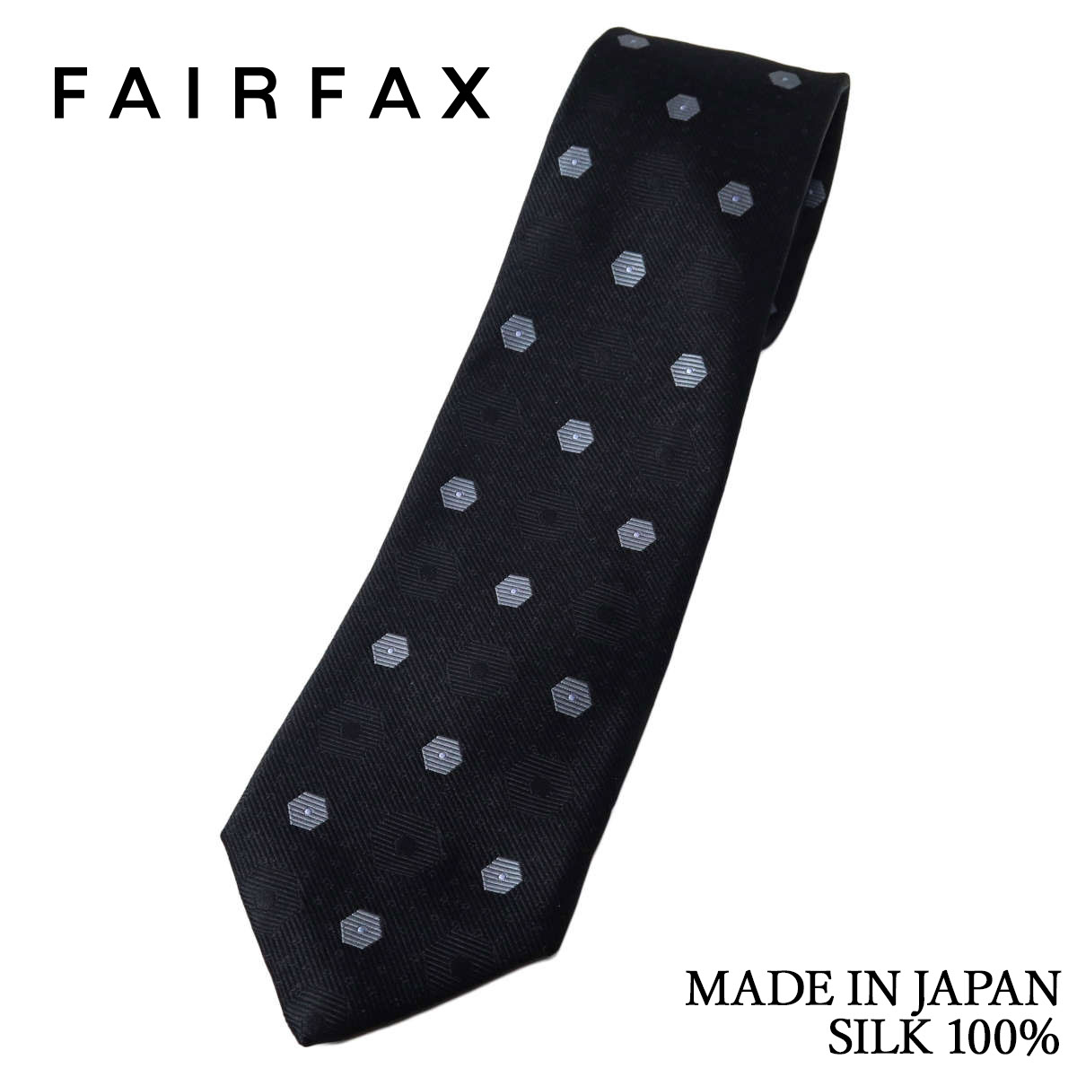 フェアファクス FAIRFAX ネクタイ 小紋＆シャドー小紋＆シャドードット ブラック シルク100% 日本製 ハンドメイド メンズ 父の日