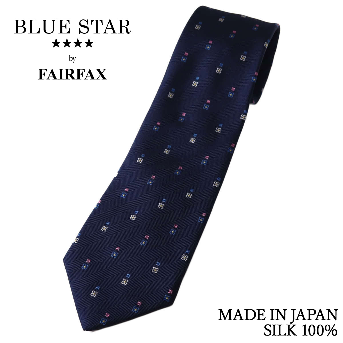 樂天商城 - フェアファクス FAIRFAX ネクタイ 小花 小紋 ヘリンボーン織 ネイビー シルク100% 日本製 ハンドメイド メンズ