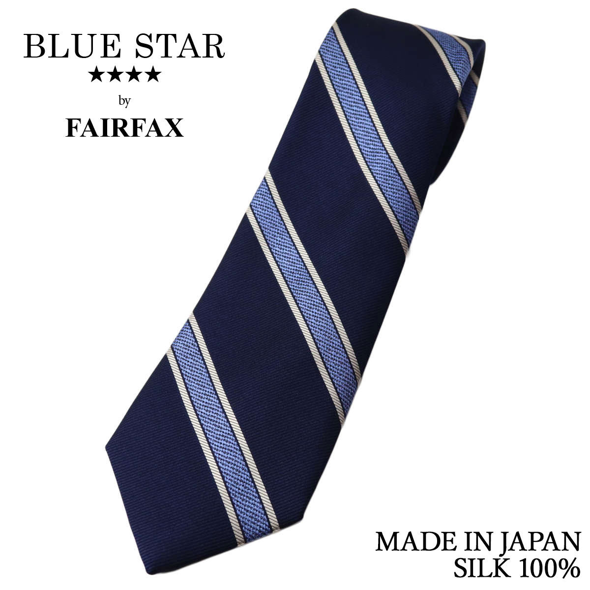Rakuten - フェアファクス FAIRFAX ネクタイ ストライプ レップ織 ネイビー×スカイブルー シルク100% 日本製 ハンドメイド メンズ 父の日