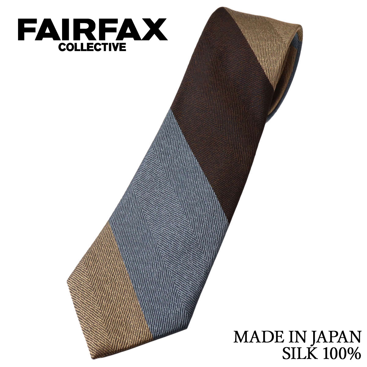 フェアファクス FAIRFAX ネクタイ ブロックストライプ ヘリンボーン織 ブラウン シ...