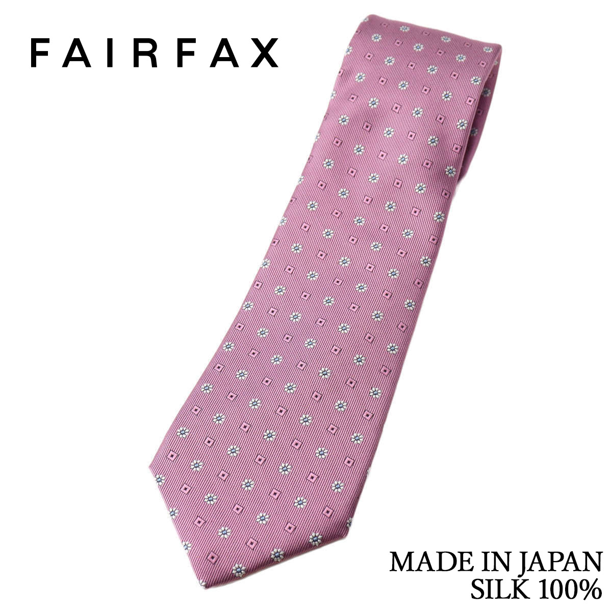フェアファクス FAIRFAX ネクタイ 花柄小紋×シャドー小紋 オーキッドピンク シルク100% 日本製 ハンドメイド メンズ バレンタイン