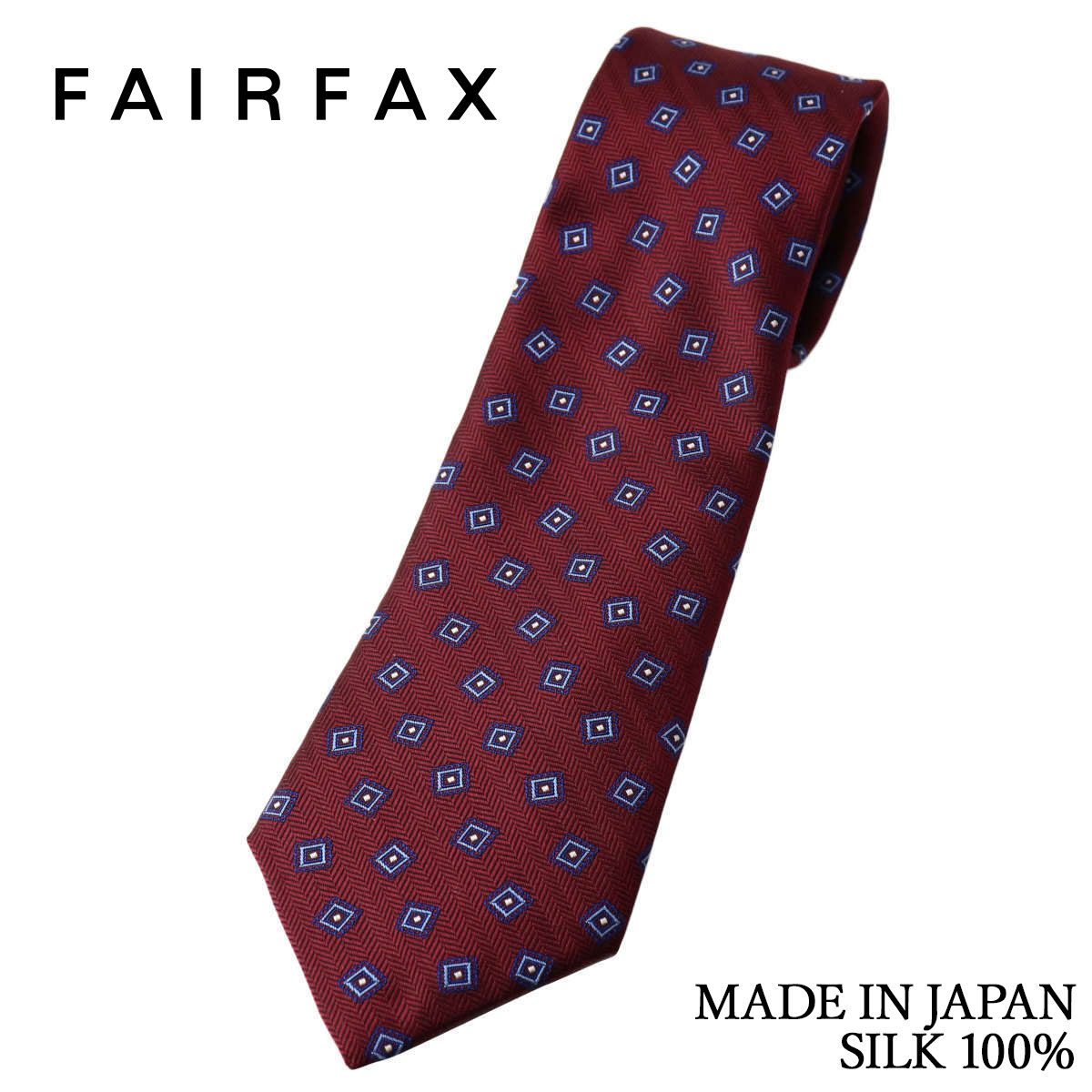 フェアファクス FAIRFAX ネクタイ 小紋 ヘリンボーン織 ガーネットレッド シルク100% 日本製 ハンドメイド メンズ