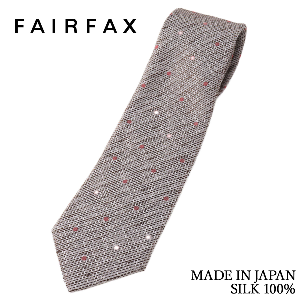 乐天商城 - フェアファクス FAIRFAX ネクタイ ドット 変形バスケット織 淡いブラウン 白経生地 シルク100% 日本製 ハンドメイド メンズ 父の日