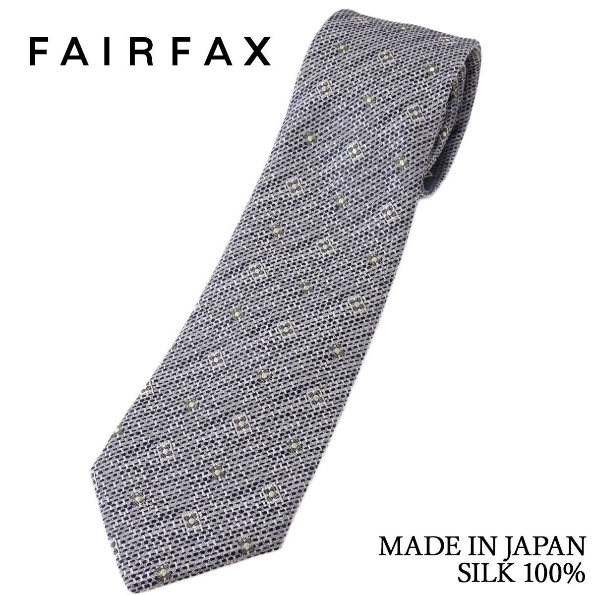 Rakuten - フェアファクス FAIRFAX ネクタイ 小紋 変形バスケット織 淡いネイビー 白経生地 シルク100% 日本製 ハンドメイド メンズ 父の日