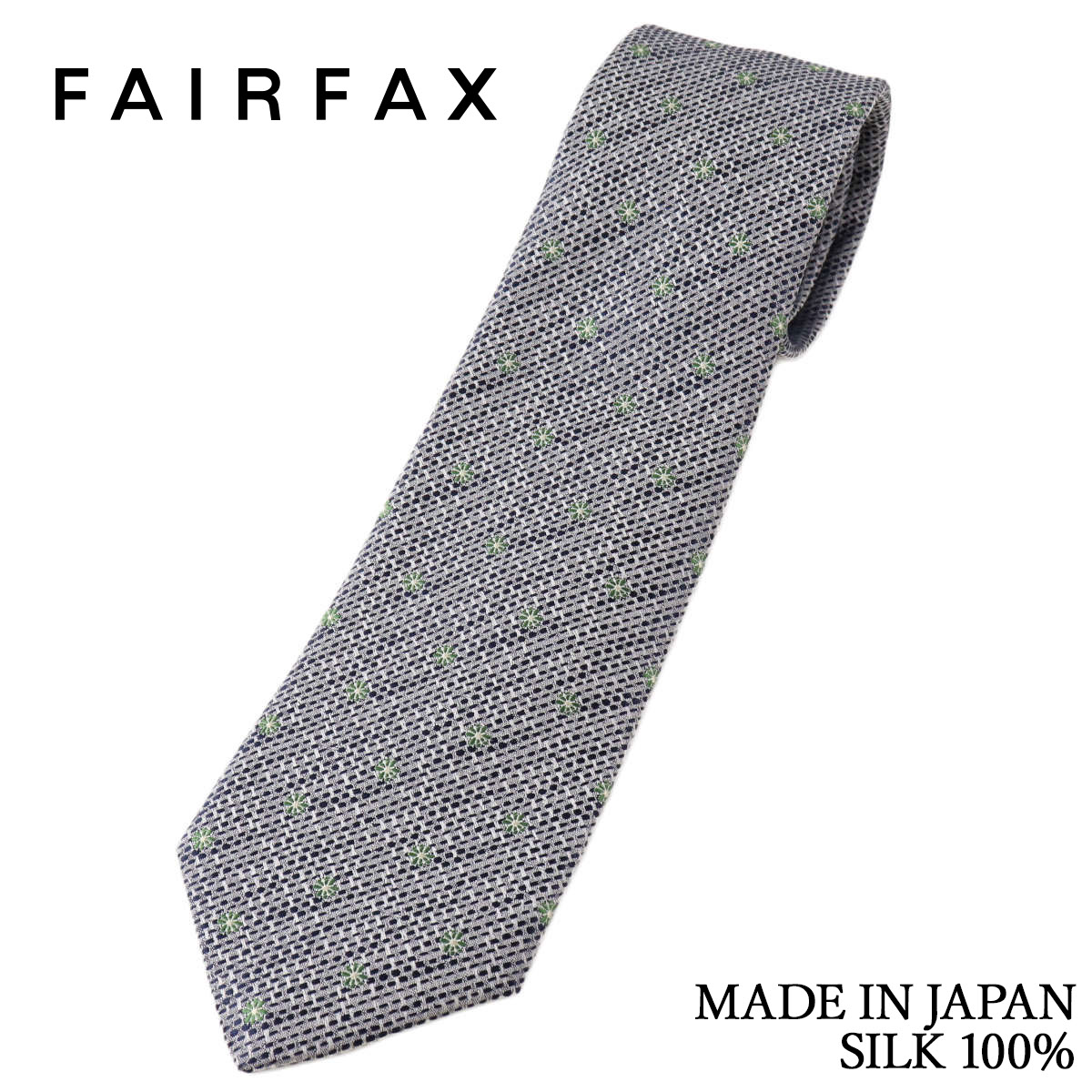 乐天商城 - フェアファクス FAIRFAX ネクタイ 花柄小紋 変形バスケット織 淡いネイビー 白経生地 シルク100% 日本製 ハンドメイド メンズ