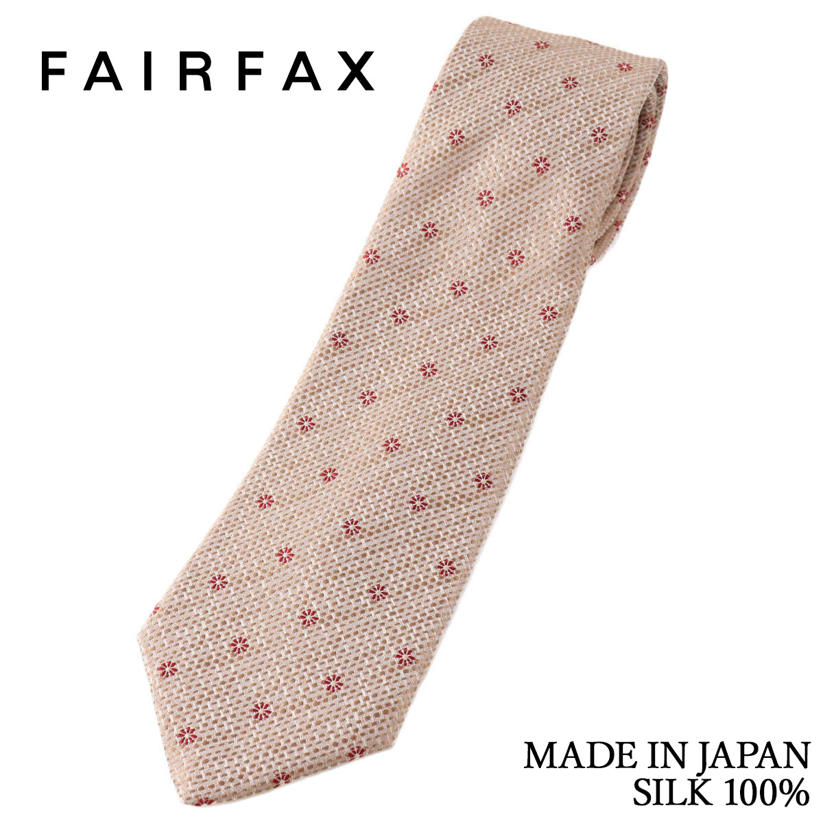 Other - フェアファクス FAIRFAX ネクタイ 花柄小紋 変形バスケット織 ベージュ 白経生地 シルク100% 日本製 ハンドメイド メンズ 父の日