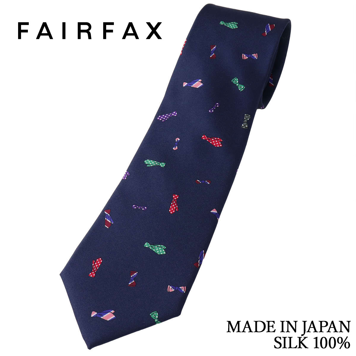 Rakuten - フェアファクス FAIRFAX ネクタイ 創業50周年記念 ネクタイモチーフのプリント ネイビー シルク100% 日本製 ハンドメイド メンズ 父の日