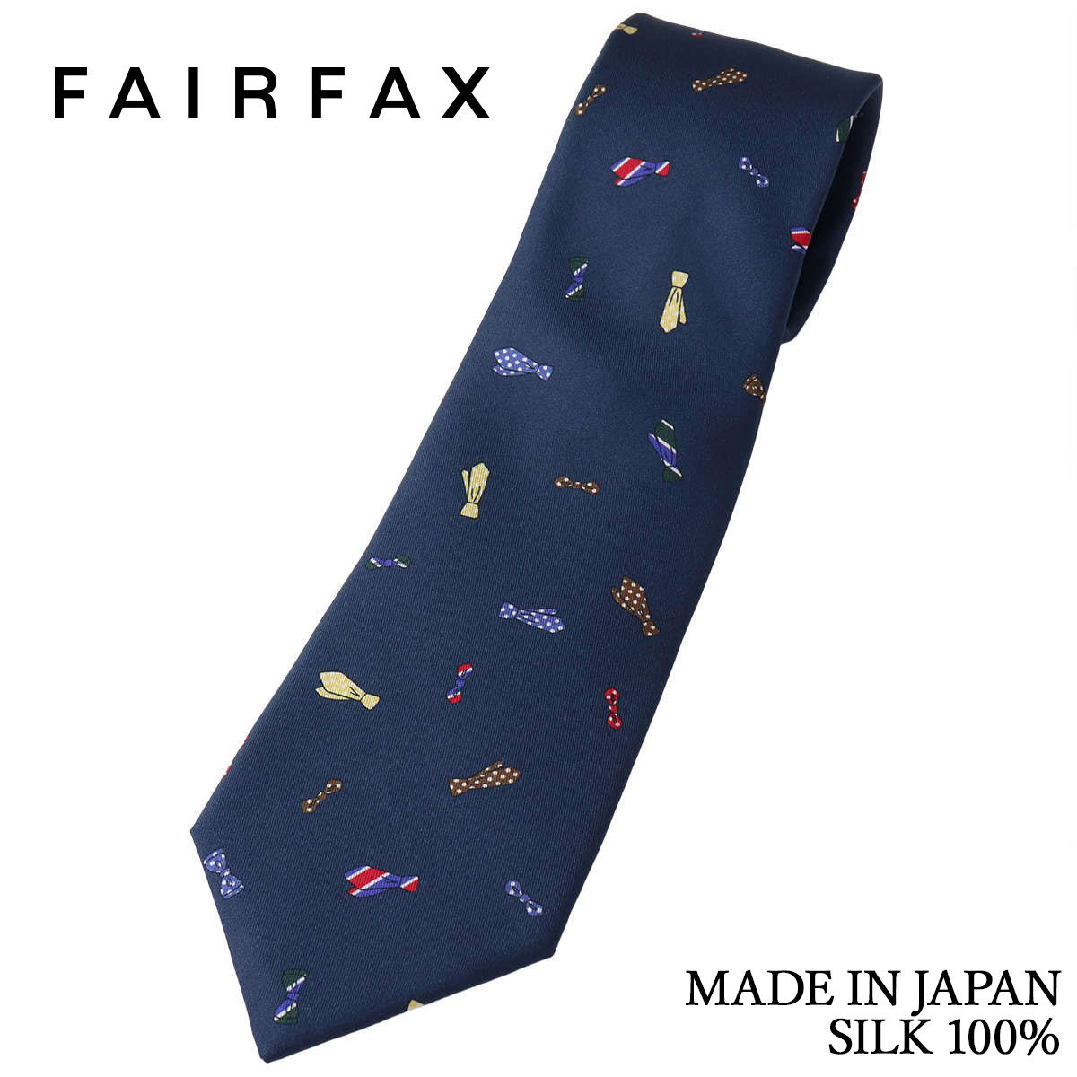Rakuten - フェアファクス FAIRFAX ネクタイ 創業50周年記念 ネクタイモチーフのプリント ダスティネイビー シルク100% 日本製 ハンドメイド メンズ 父の日
