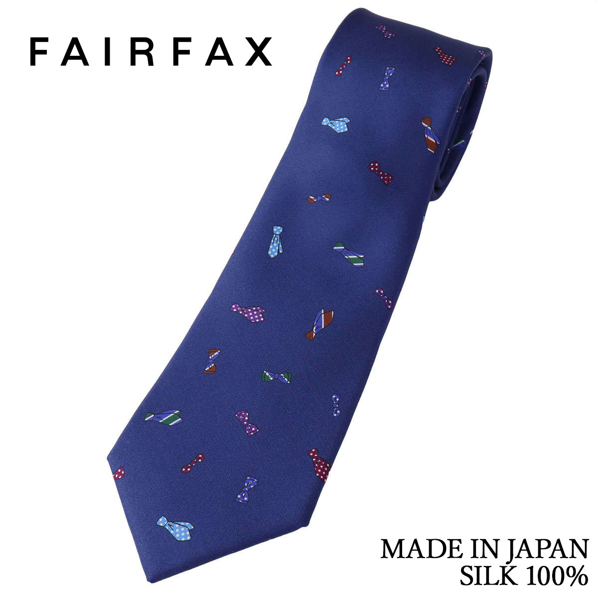 フェアファクス FAIRFAX ネクタイ 創業50周年記念 ネクタイモチーフのプリント ブルー シルク100% 日本製 ハンドメイド メンズ 父の日