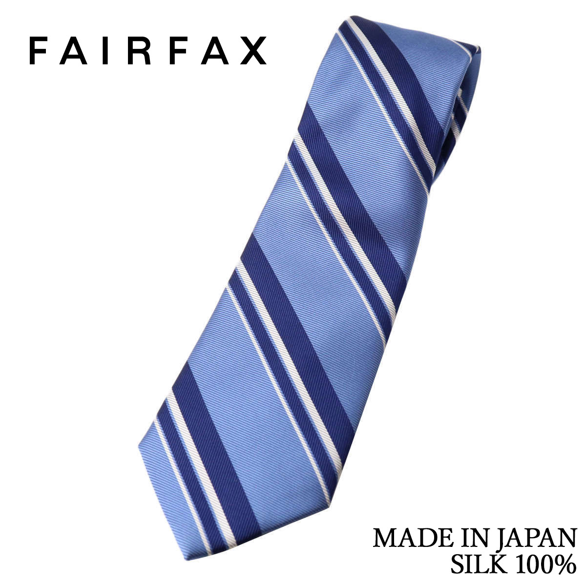 フェアファクス FAIRFAX ネクタイ ストライプ ツイル織 スカイブルー シルク100% 日本製 ハンドメイド メンズ バレンタイン