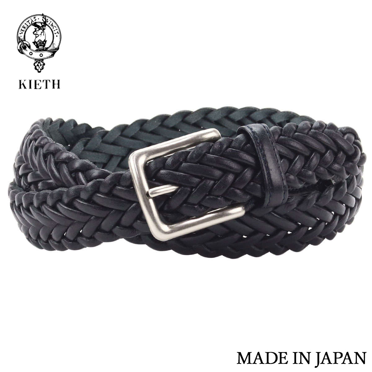 【ブラックフライデー P5倍】 キース メッシュベルト メンズ ネイビー レザー 牛革 フリーサイズ 日本製 8本編み 30mm幅 クリスマス