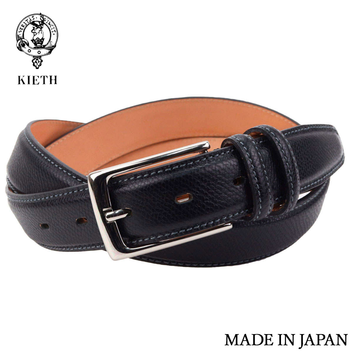 乐天商城 - 【10%OFFクーポン配布中！6/4 20時〜5H限定】キース ベルト メンズ 本革 エンボスレザー 型押し ステッチ ブラック フリーサイズ 30mm幅 日本製 父の日
