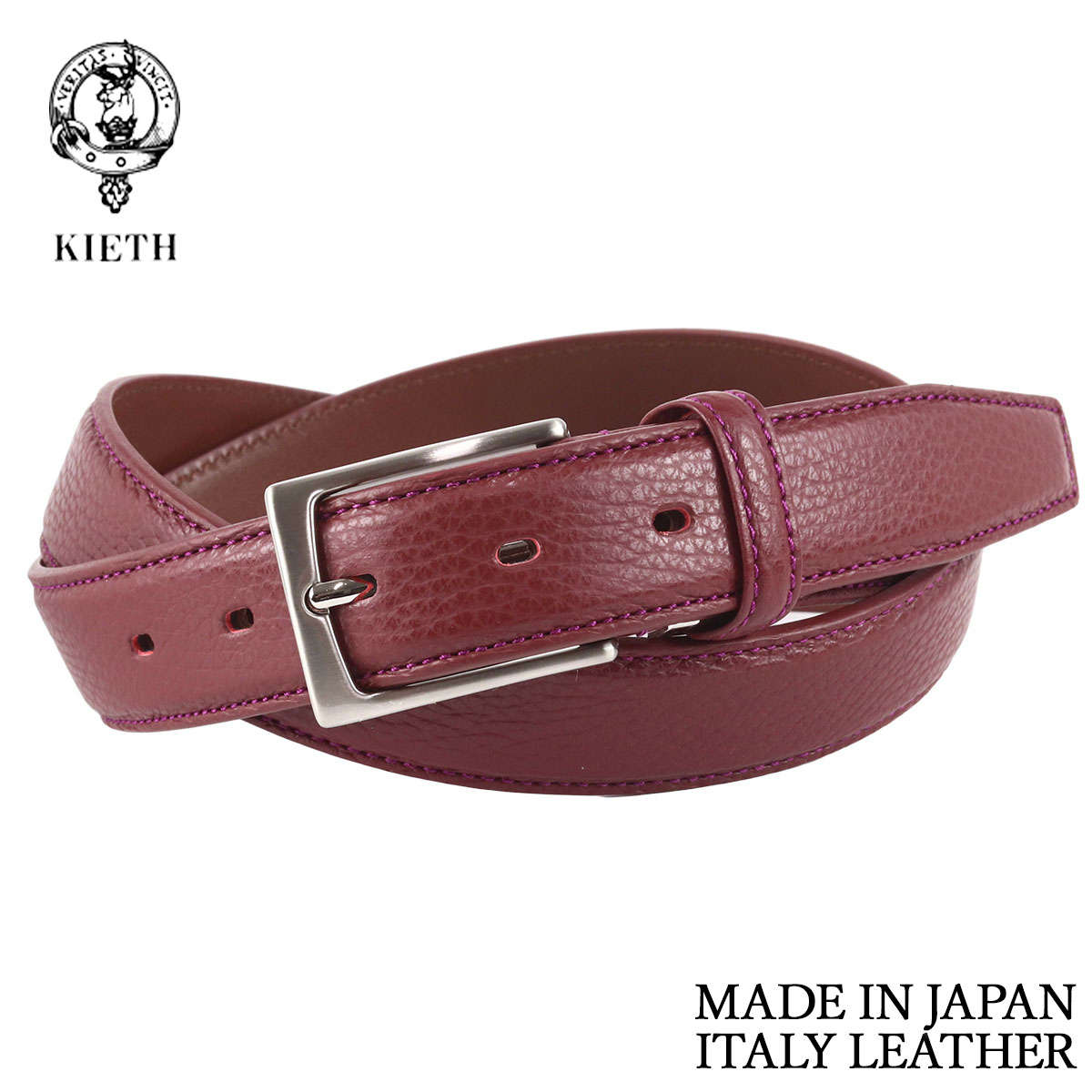 【ブラックフライデー P5倍】 キース KIETH キース ベルト メンズ 本革 イタリーレザー ワイン フリーサイズ 30mm幅 日本製 クリスマス(4)