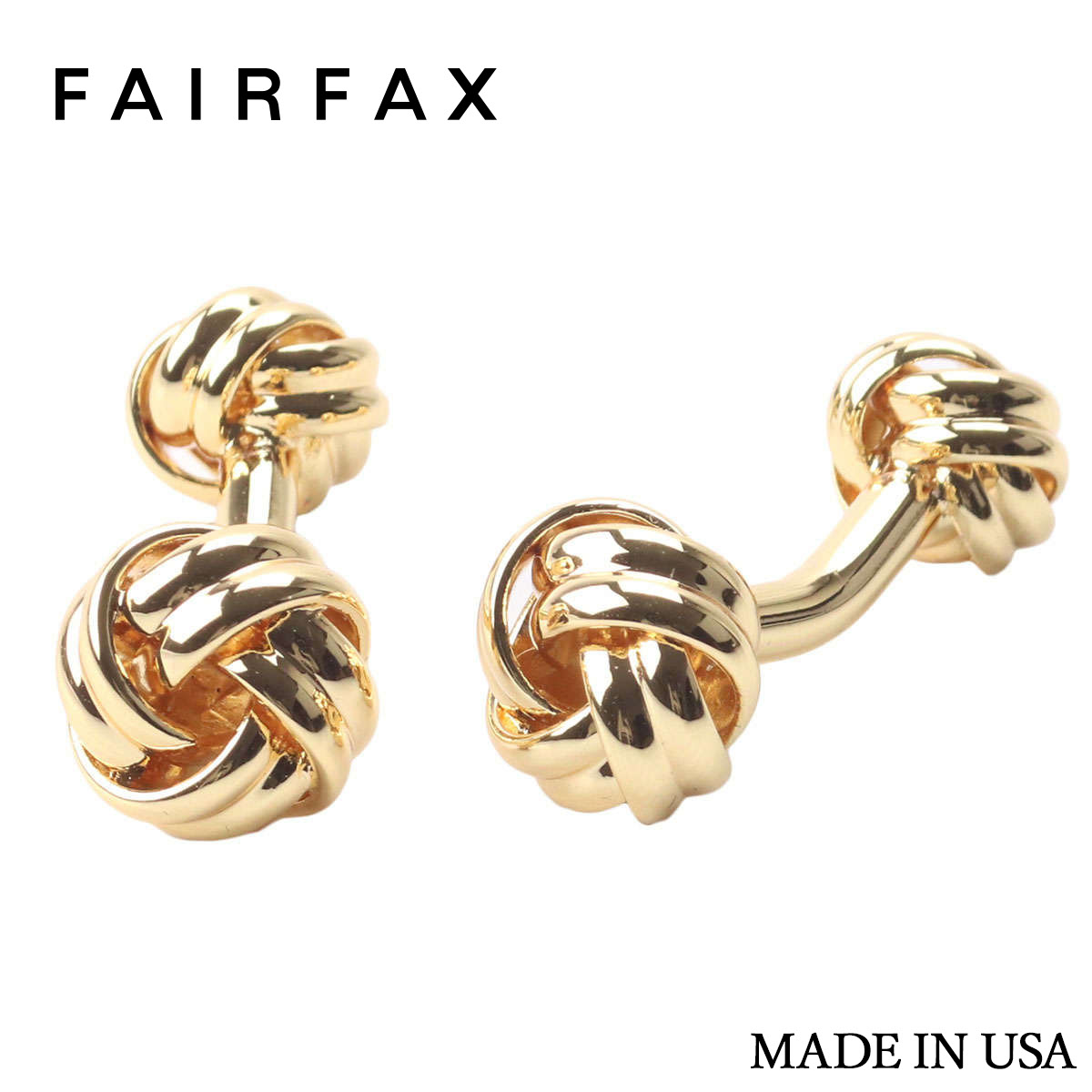 フェアファクス FAIRFAX カフリンクス 組紐デザイン 固定式 真鍮 ケース付 ゴールド アメリカ製 メンズ..