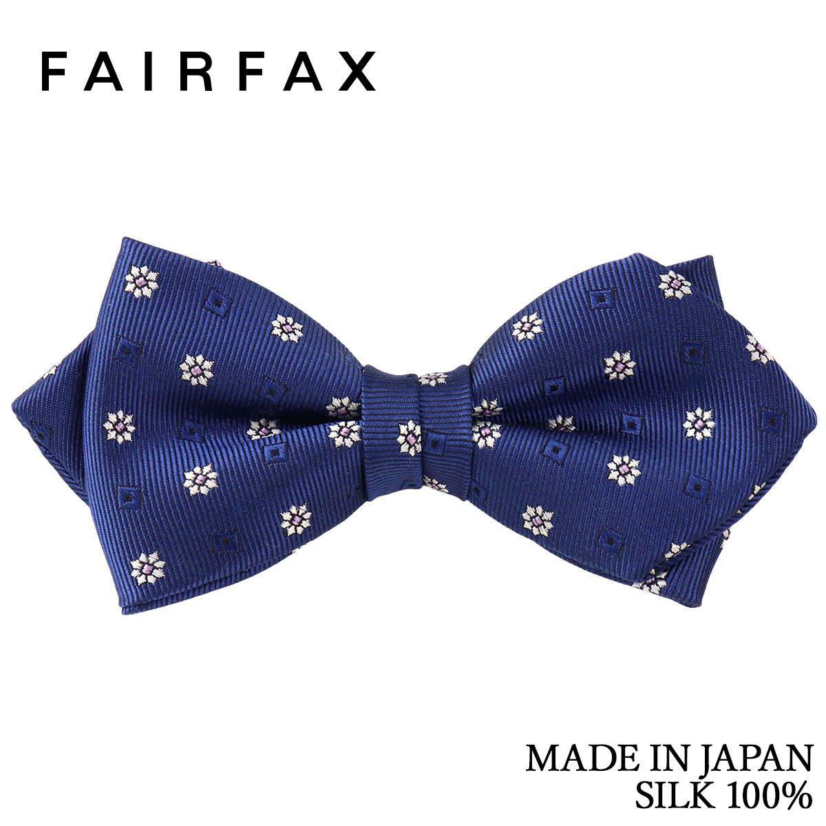 乐天商城 - フェアファクス FAIRFAX 蝶ネクタイ メンズ インクブルー 花柄小紋×シャドー小紋 シルク100% ポインテッドタイプ レディタイ 日本製 フリーサイズ