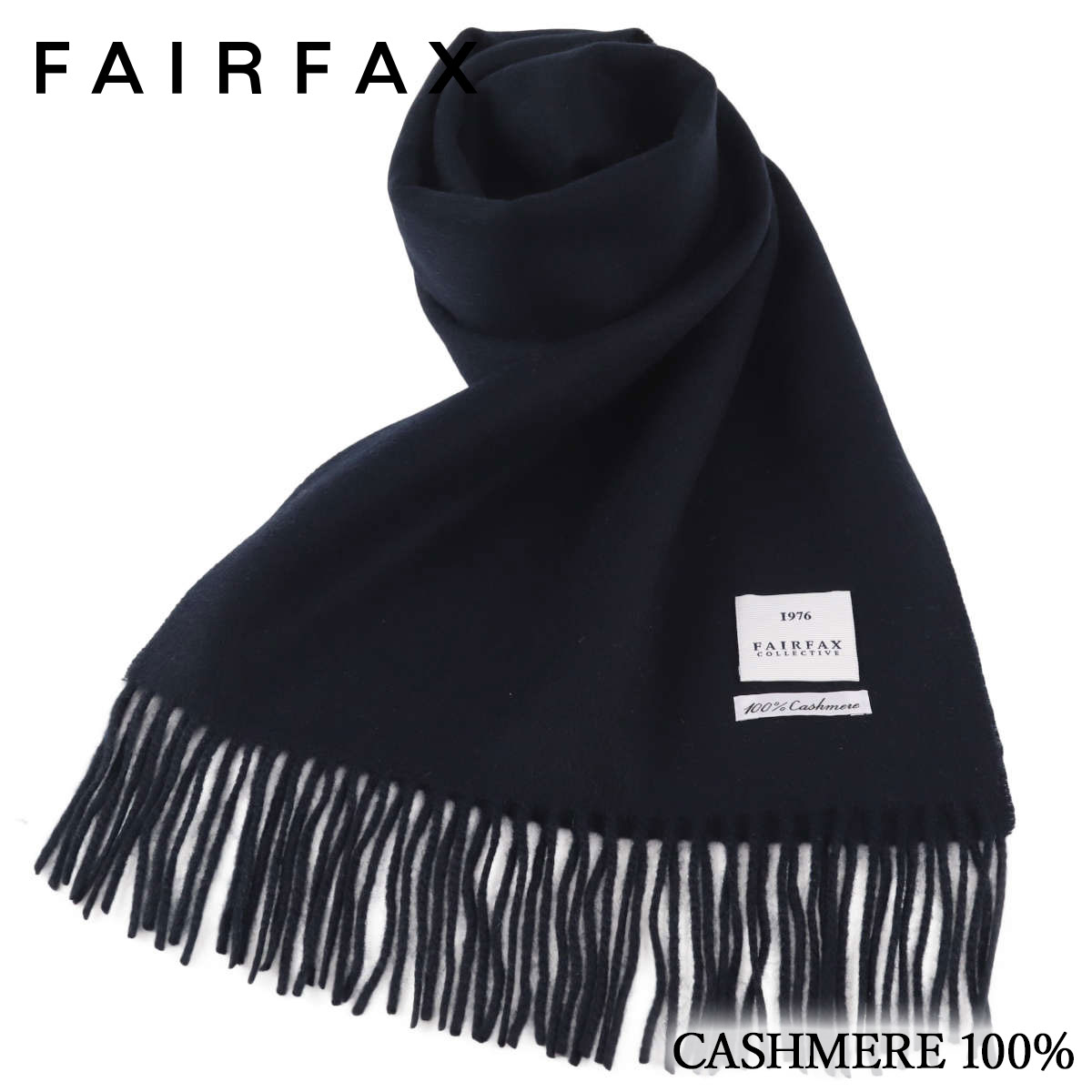 フェアファクス FAIRFAX 無地 マフラー カシミヤ100% メンズ ネイビー クリスマス