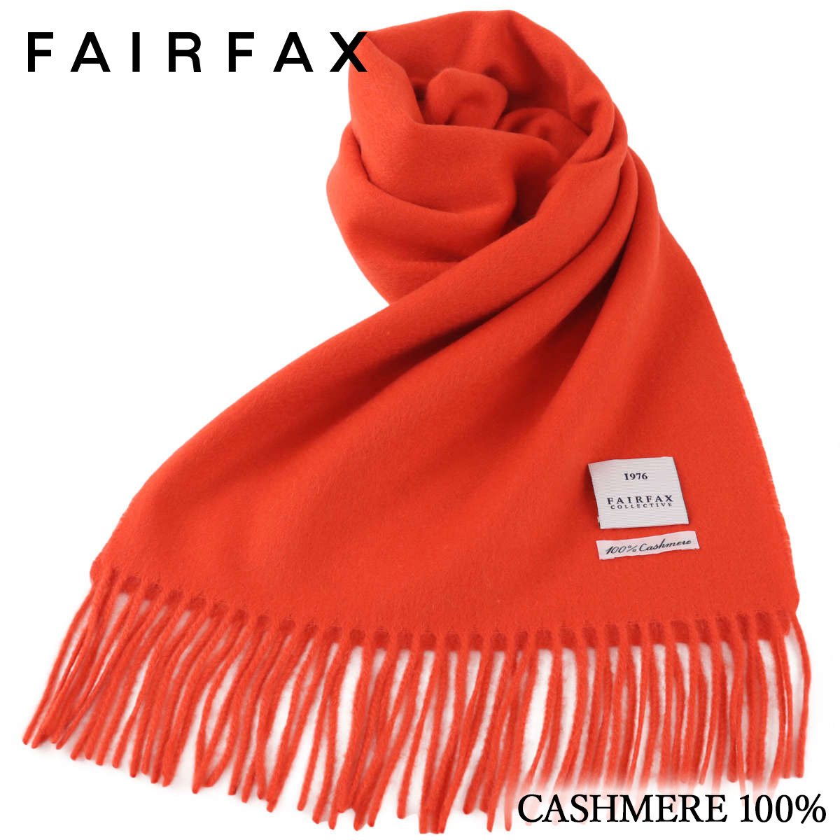 フェアファクス FAIRFAX 無地 マフラー カシミヤ100% メンズ オレンジ クリスマス