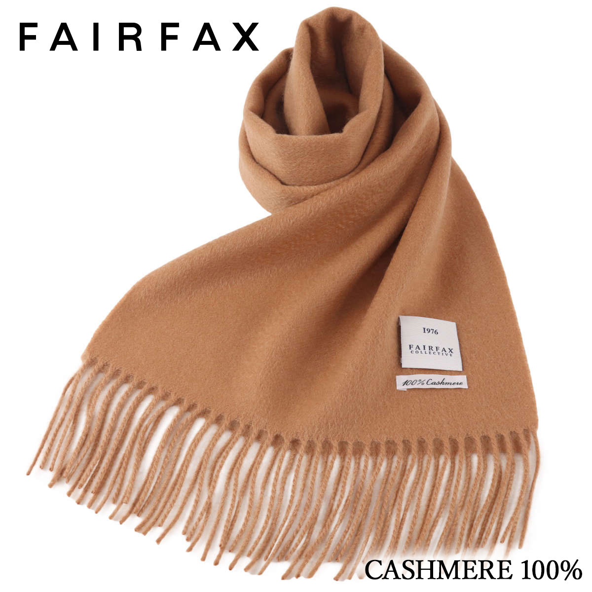 フェアファクス FAIRFAX 無地 マフラー カシミヤ100% メンズ キャメル クリスマス