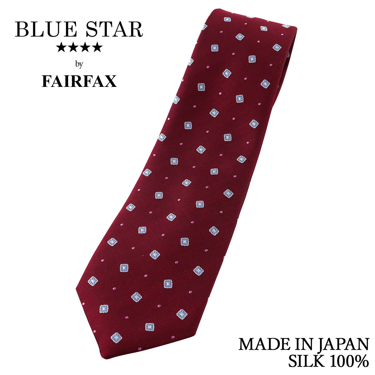 フェアファクス FAIRFAX ネクタイ 小紋柄 ワインレッド バスケット織 シルク100% 日本製 ハンドメイド クリスマス