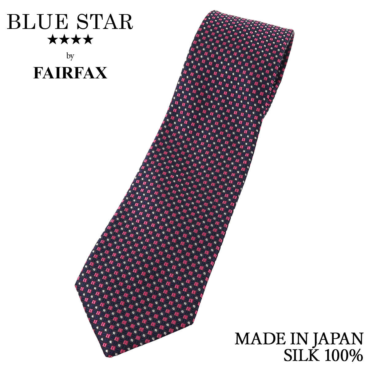 乐天商城 - 【スーパーSALE対象商品+10%OFFクーポンあり】フェアファクス FAIRFAX ネクタイ マイクロ小紋柄 ネイビー×ピンク バスケット織 シルク100% 日本製 ハンドメイド メンズ 父の日