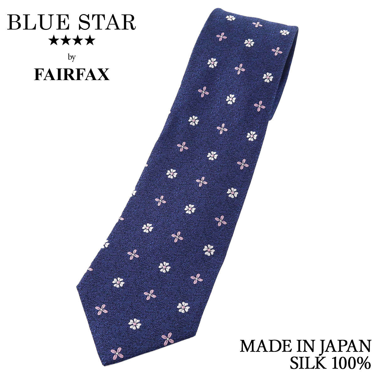 乐天商城 - フェアファクス FAIRFAX ネクタイ 花柄小紋 ネイビー 梨地織り シルク100% 日本製 ハンドメイド メンズ