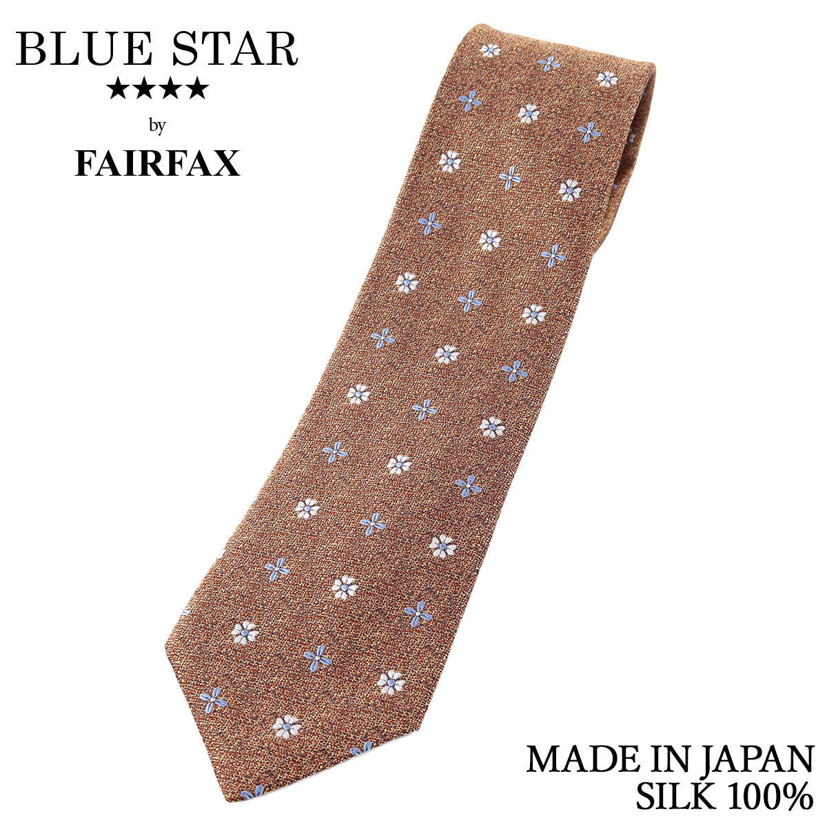 【店内全品P10倍 お買い物マラソン】 フェアファクス FAIRFAX ネクタイ 花柄小紋 オレンジ 梨地織り シルク100% 日本製 ハンドメイド メンズ バレンタイン