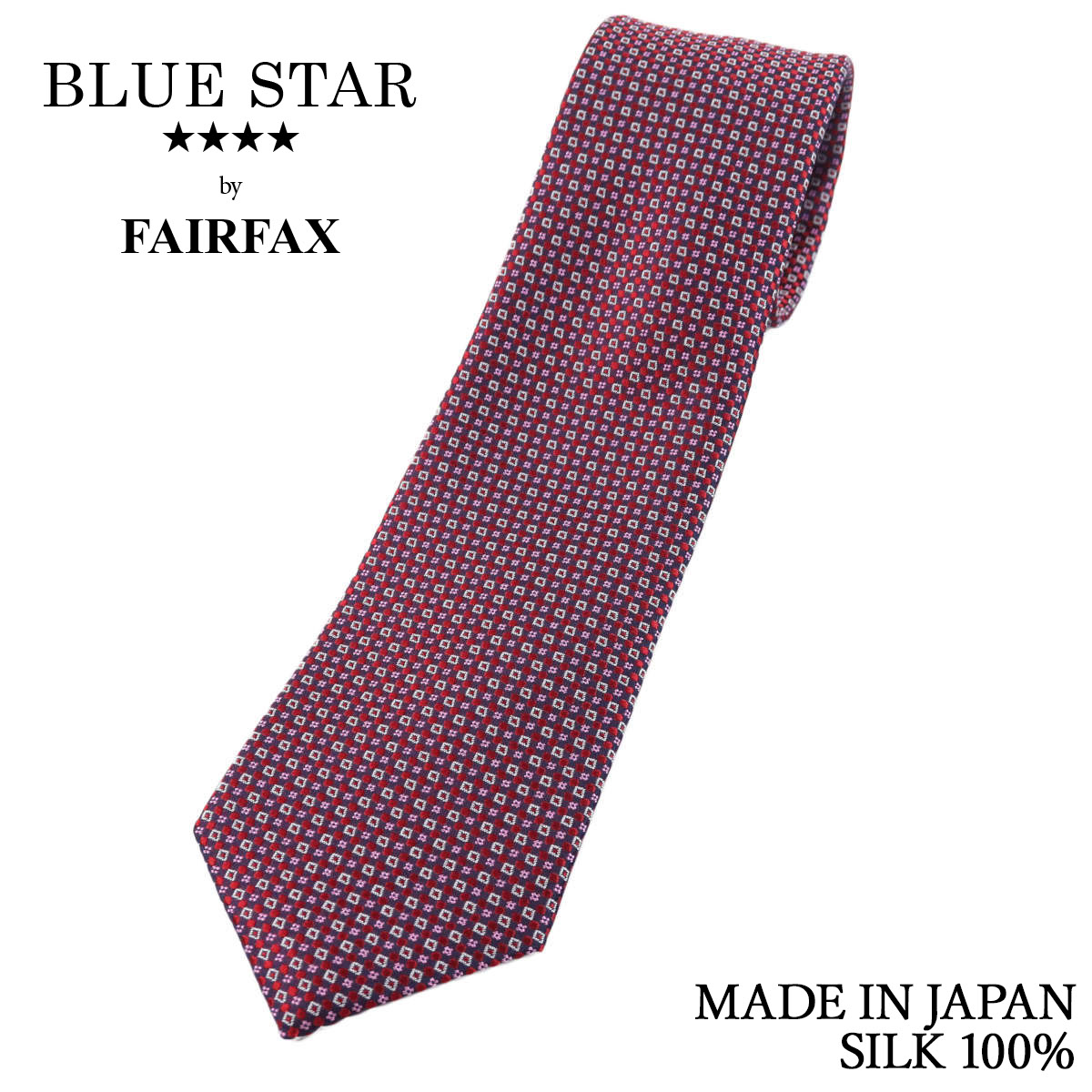 フェアファクス FAIRFAX ネクタイ マイクロ小紋柄 ワインレッド×ピンク シルク100% 日本製 ハンドメイド