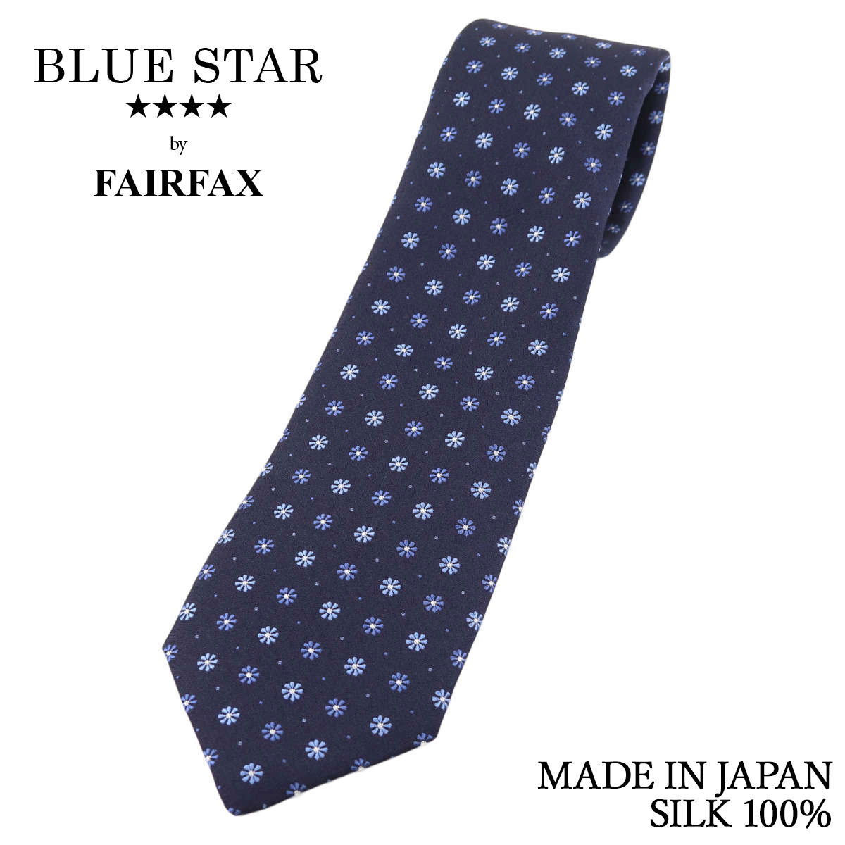 フェアファクス FAIRFAX ネクタイ 花柄小紋 ネイビー 梨地織り シルク100% 日本製 ハンドメイド 父の日