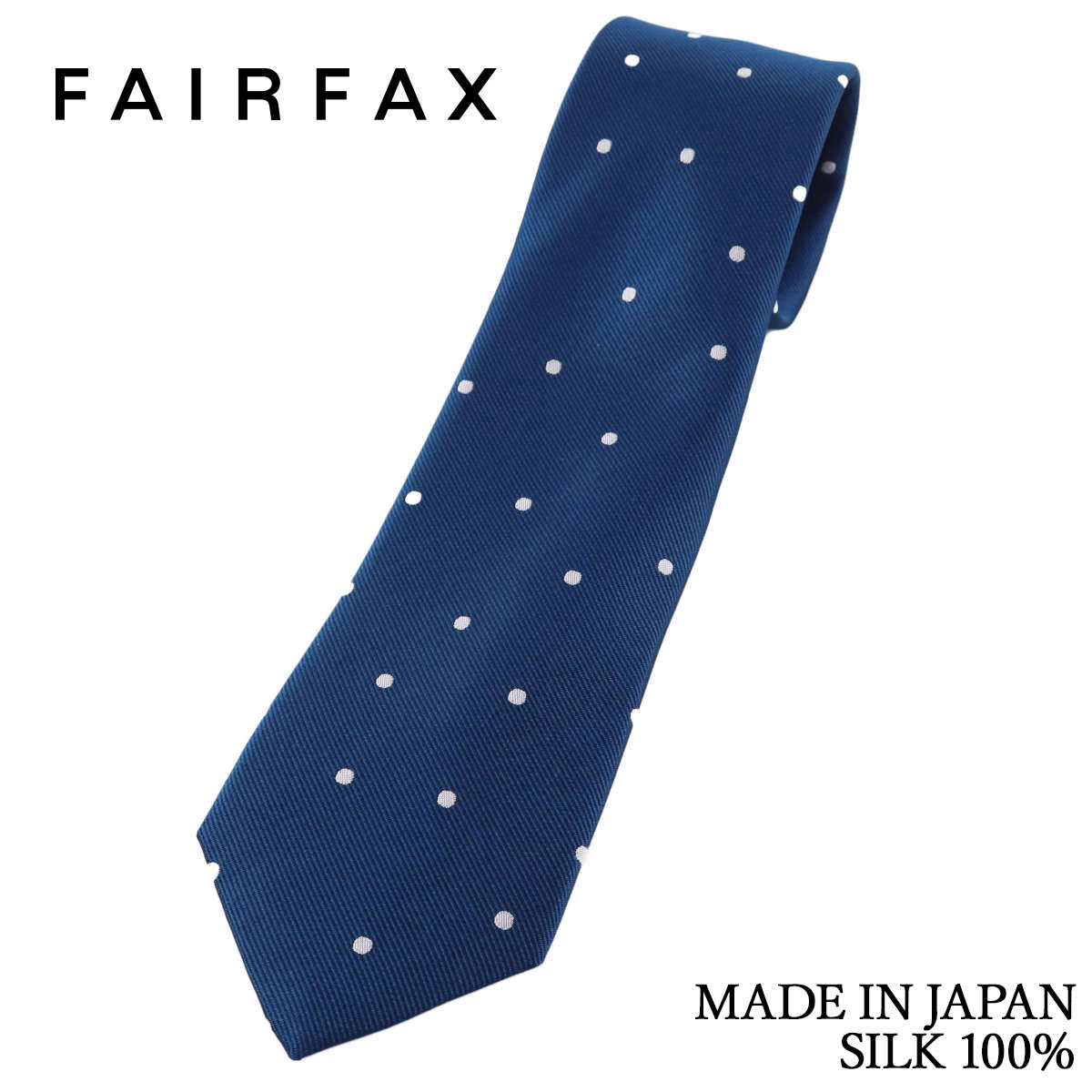 フェアファクス FAIRFAX ネクタイ ランダムドット ダルブルー×パールホワイト 京都丹後生地 シルク100% 日本製 ハンドメイド