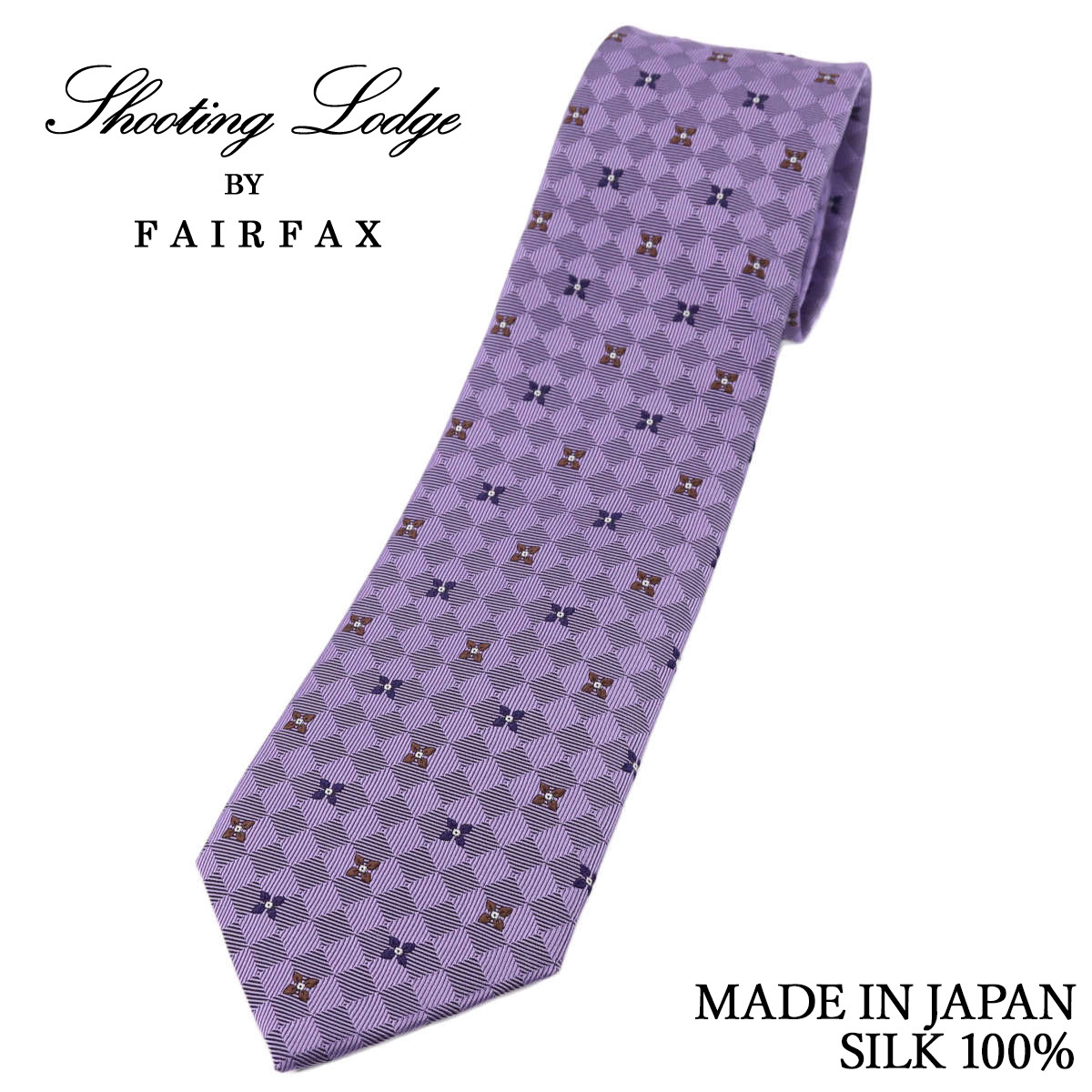 Rakuten - フェアファクス FAIRFAX ネクタイ 花柄小紋 市松模様の織柄 ラベンダー シルク100% 日本製 メンズ 父の日