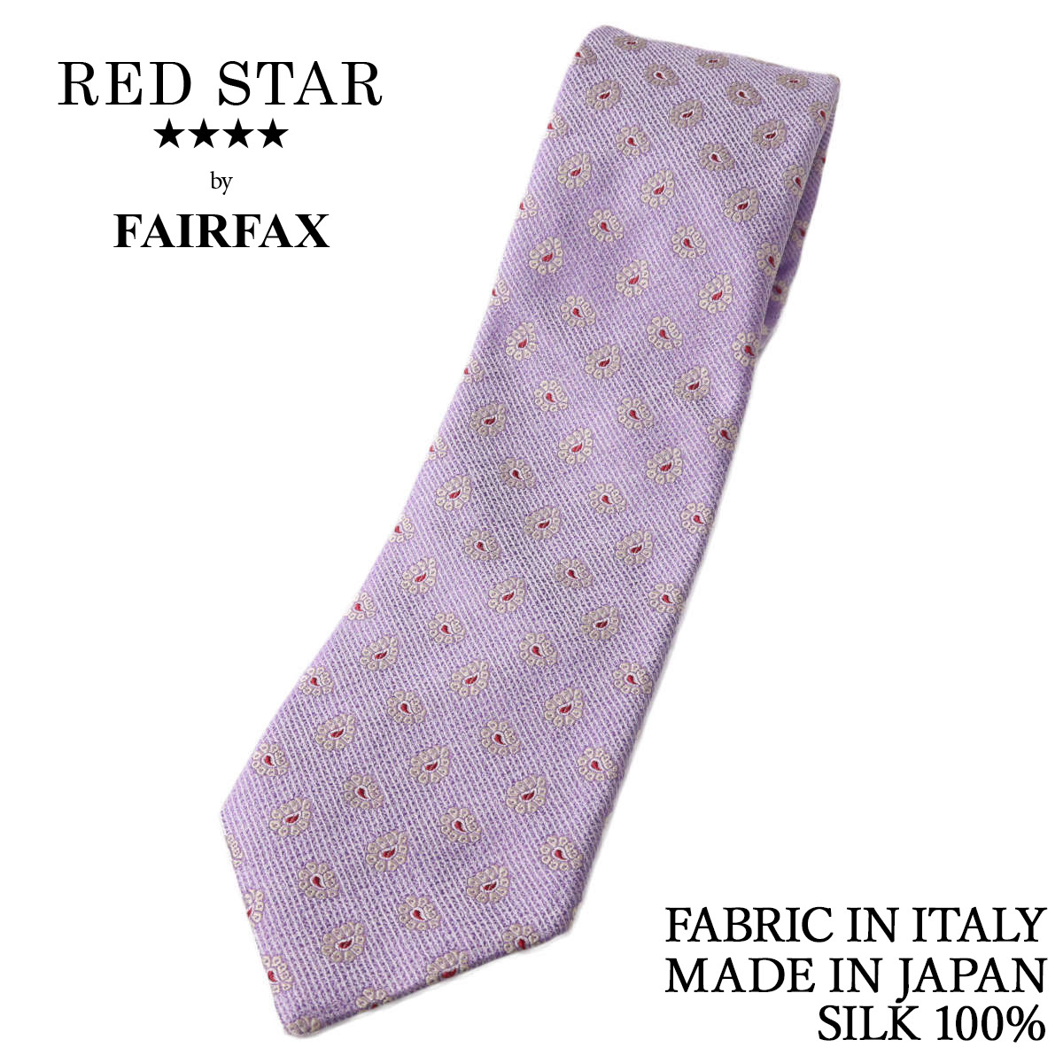フェアファクス FAIRFAX ネクタイ ペイズリー小紋 パステル ラベンダー イタリー生地 シルク100% 日本製 ハンドメイド 父の日