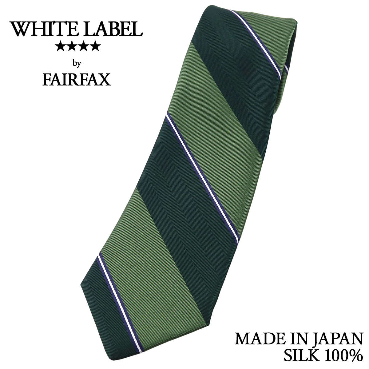 フェアファクス FAIRFAX ネクタイ ブロックストライプ ツイル&ヘリンボーン織 シルク100% 日本製 ハンドメイド グリーン クリスマス