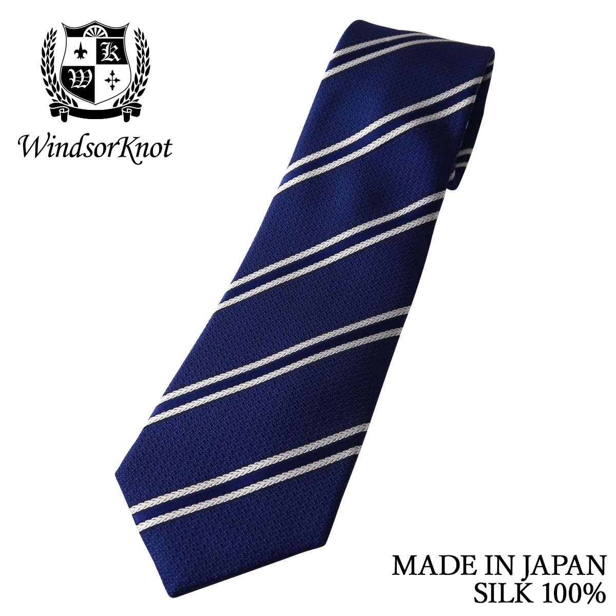 ウィンザーノット ネクタイ レールストライプ シルク100% 日本製 ハンドメイド ネイビー メンズ バレンタイン