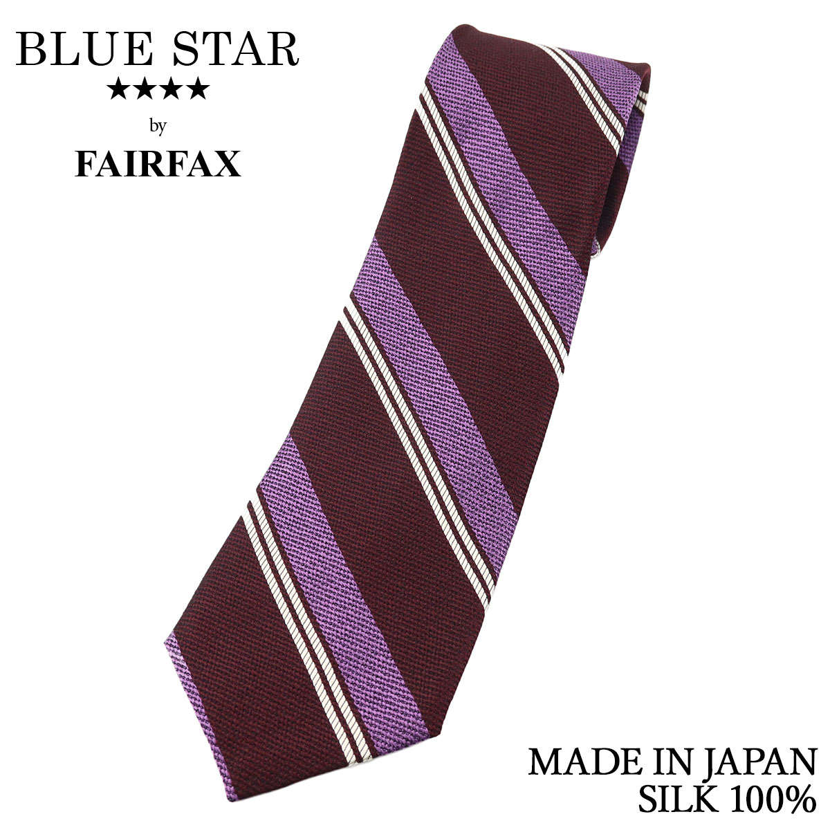 フェアファクス FAIRFAX ネクタイ ストライプ ワインレッド×ラベンダー シルク100% 日本製 ハンドメイド メンズ バレンタイン