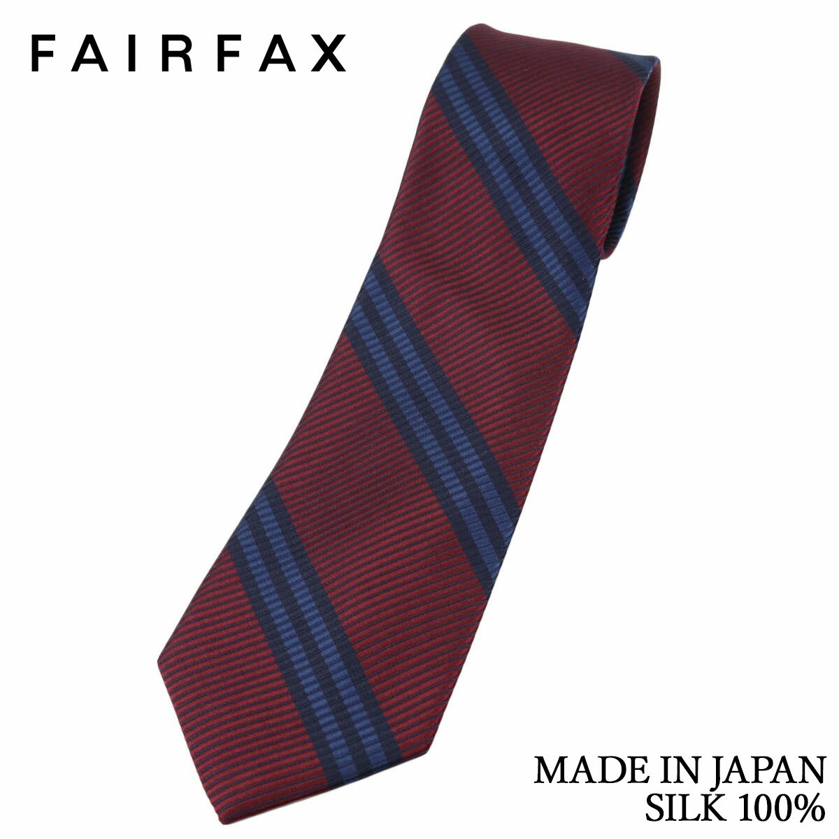 乐天商城 - 【10%OFFクーポン配布中！6/4 20時〜5H限定】フェアファクス FAIRFAX ネクタイ レールストライプ ワインレッド レップ織り シルク100% 日本製 ハンドメイド メンズ 父の日