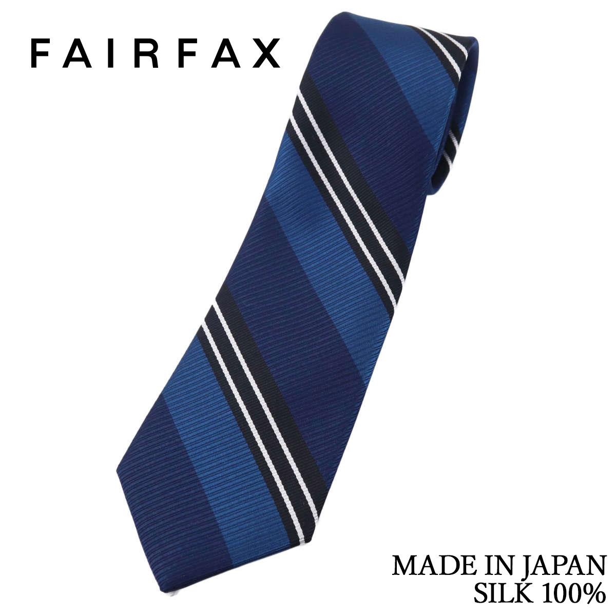 乐天商城 - 【10%OFFクーポン配布中！6/4 20時〜5H限定】フェアファクス FAIRFAX ネクタイ ストライプ ネイビー×コバルトブルー 京都丹後生地 シルク100% 日本製 ハンドメイド メンズ 父の日