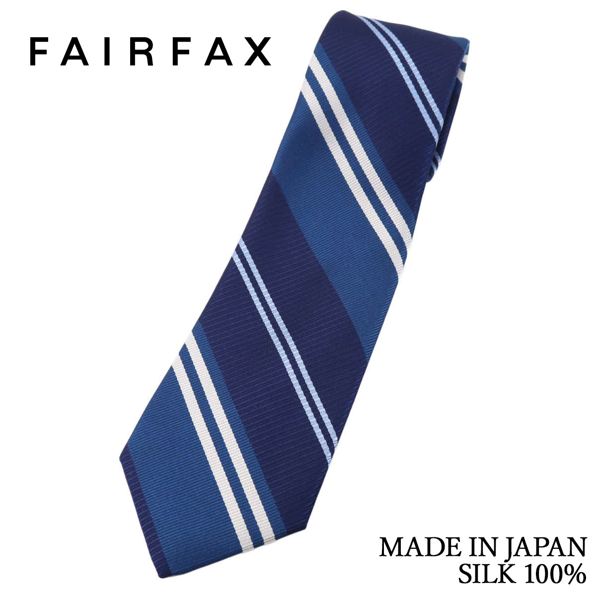 フェアファクス FAIRFAX ネクタイ ストライプ ネイビー×ダルブルー 京都丹後生地 シルク100% 日本製 ハンドメイド メンズ バレンタイン