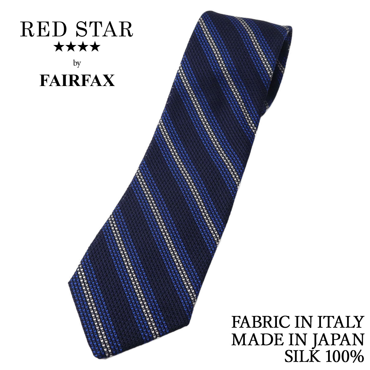 Rakuten - フェアファクス FAIRFAX ネクタイ フレスコ織 ストライプ ネイビー×ロイヤルブルー×パールホワイト イタリー生地 シルク100% 日本製 ハンドメイド メンズ 父の日