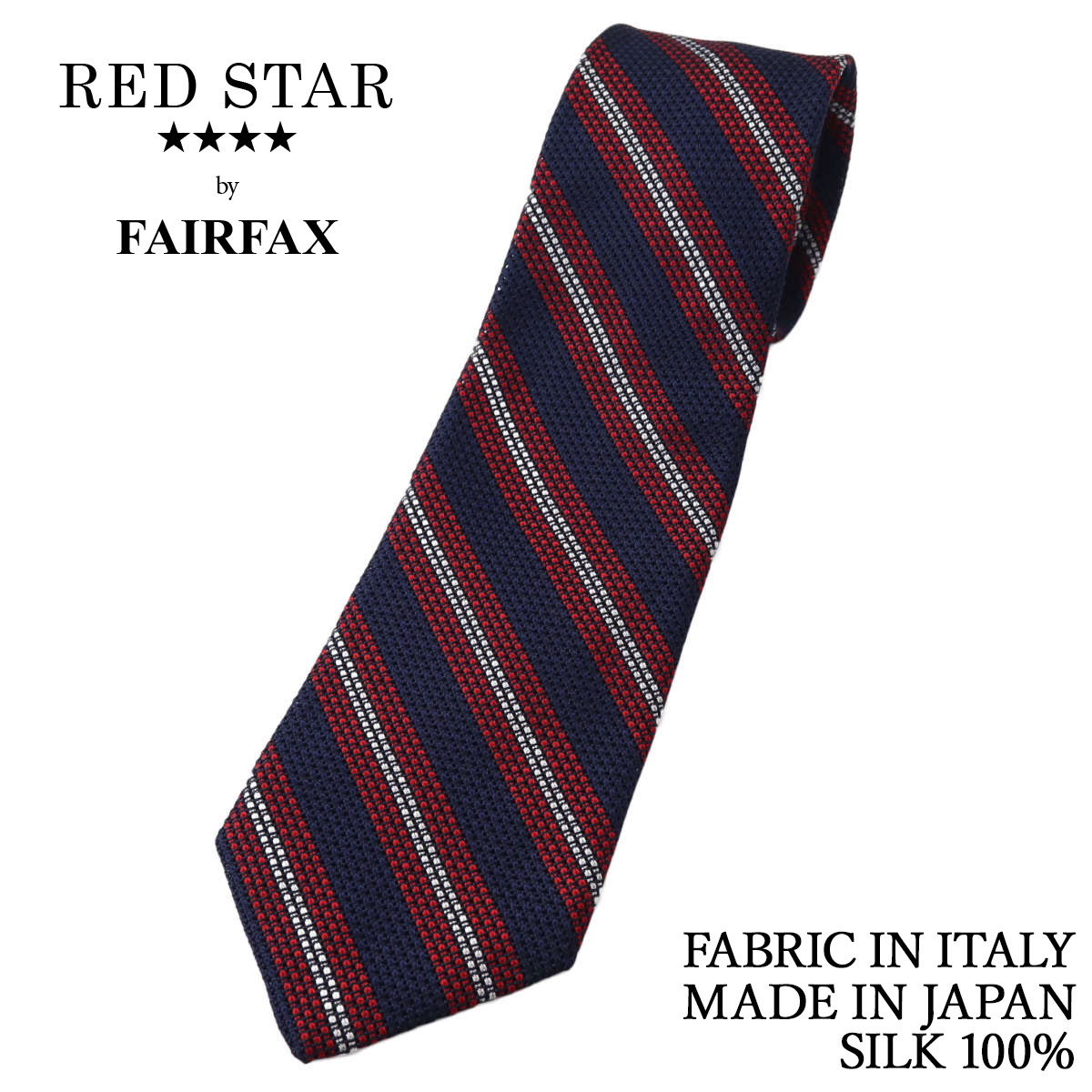 乐天商城 - フェアファクス FAIRFAX ネクタイ フレスコ織 ストライプ ネイビー×レッド×パールホワイト イタリー生地 シルク100% 日本製 ハンドメイド メンズ