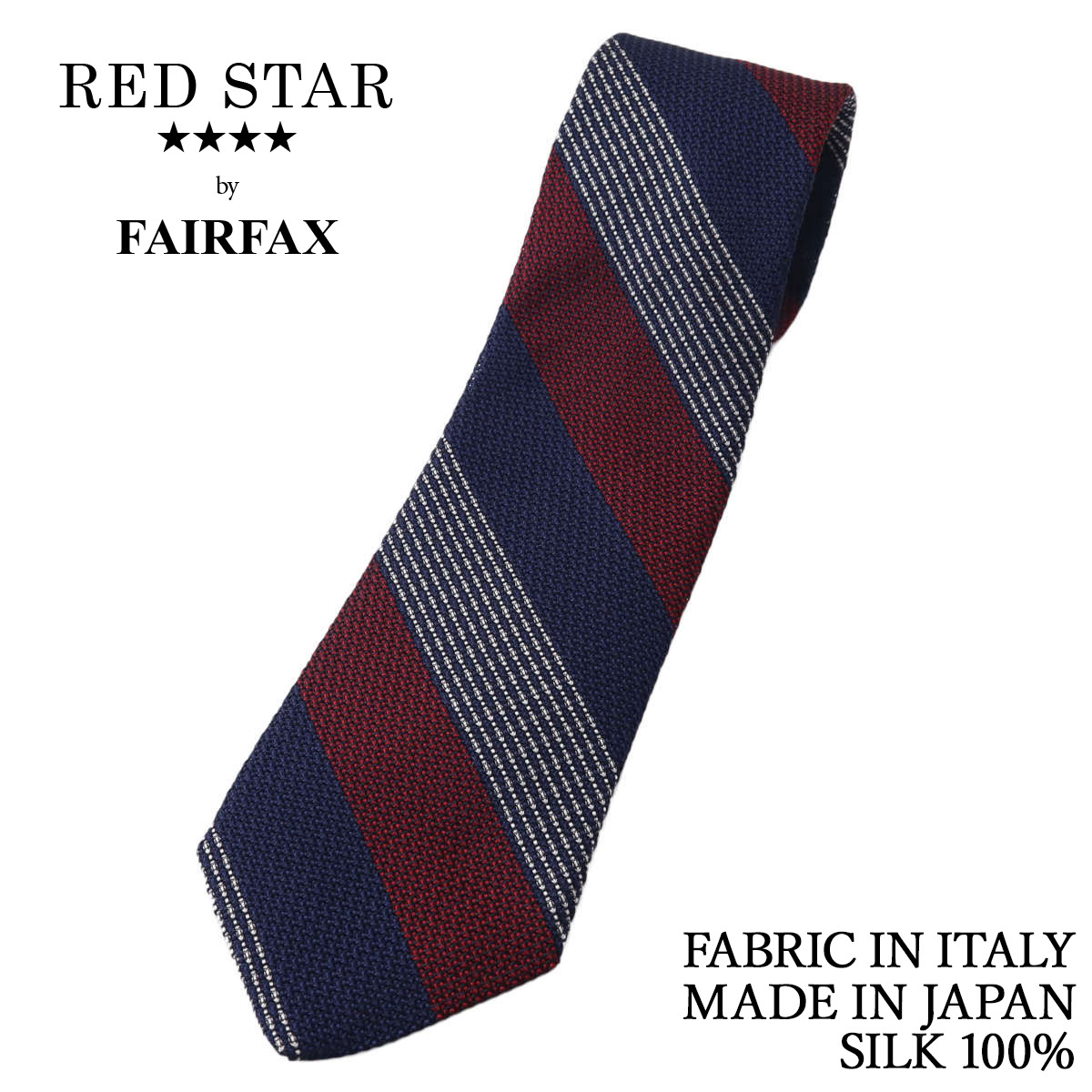 乐天商城 - フェアファクス FAIRFAX ネクタイ フレスコ織 3色ストライプ ネイビー×クリムソンレッド×パールホワイト イタリー生地 シルク100% 日本製 ハンドメイド メンズ 父の日