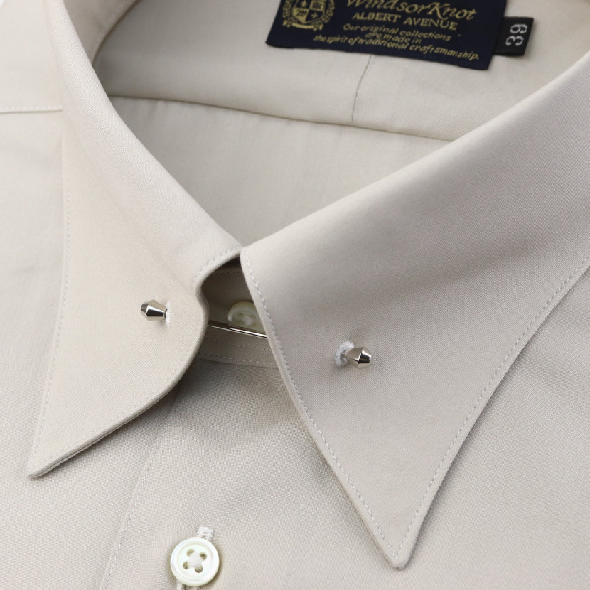 【送料無料】(ウィンザーノット) WindsorKnot ピンホールカラー ダブルカフス ドレスシャツ サンドベージュ スモーキーカラー レトロ 綿100% 日本製 スリム|結婚式 ブランド おしゃれ プレゼント メンズ 男性 ワイシャツ ギフト 高級 かっこいい